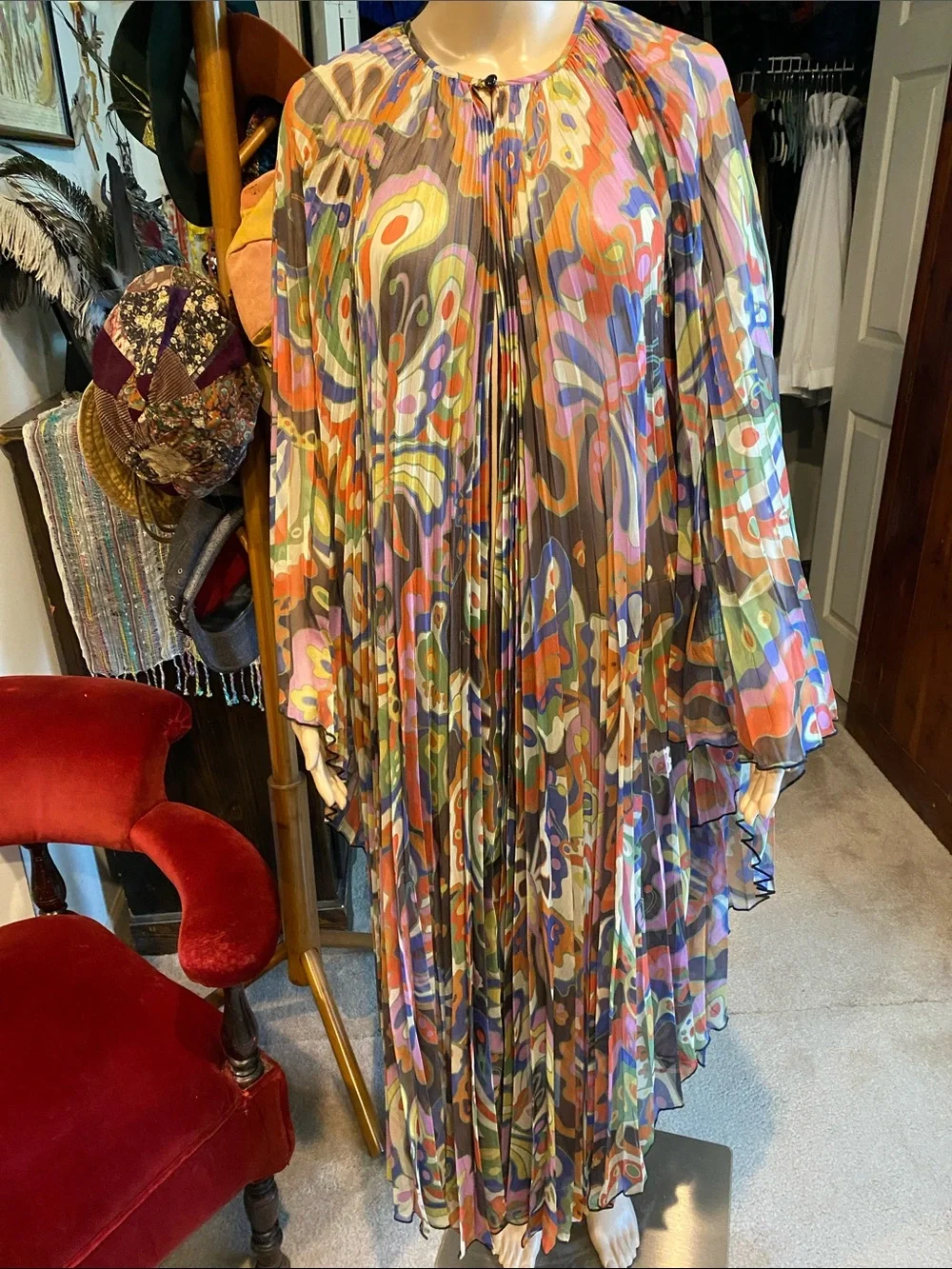 The Hippie Shake Multi-Color Butterfly Pleated Cape Coat - Picture 6 of 7